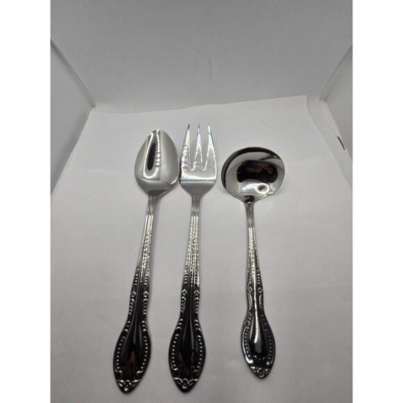 Columbia Beaded Handle Stainless Steel Flatware Complete Serving Set 3 pcs. - Picture 1 of 8